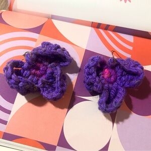 Handmade Crochet Flower Earrings – Purple Statement Boho Art Piece